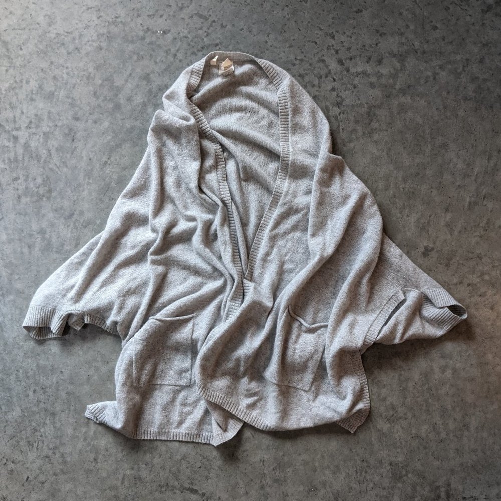 Grey 100% Cashmere Shawl Sweater Cardigan
